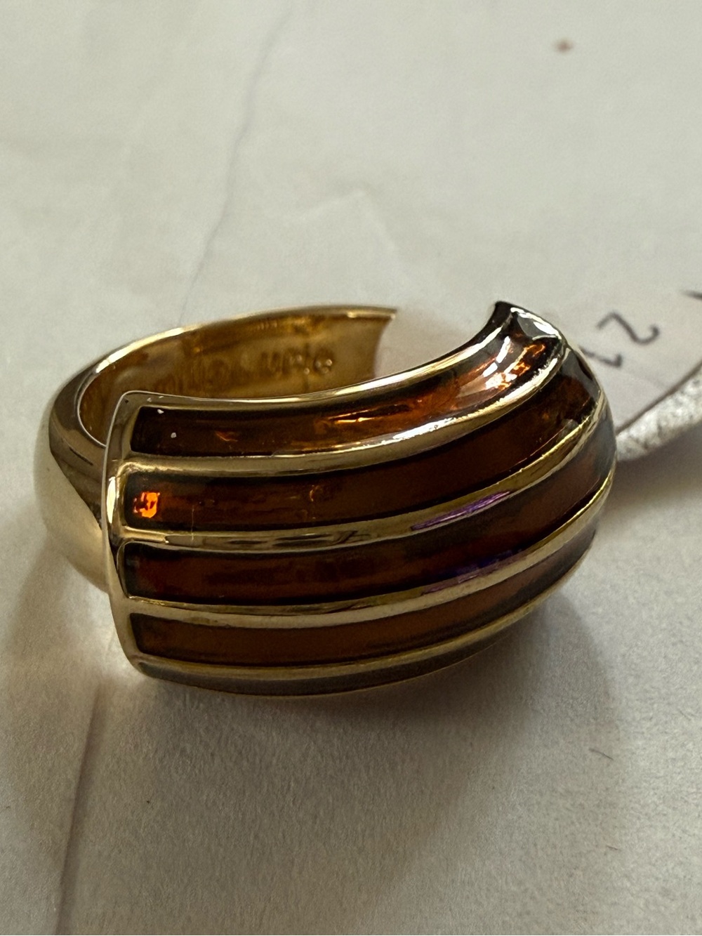 Gold-Tone Amber Enamel Women’s Statement Ring